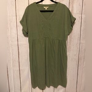 Briggs New York Women's Olive Green Short Sleeve Linen Blend Dress Size L